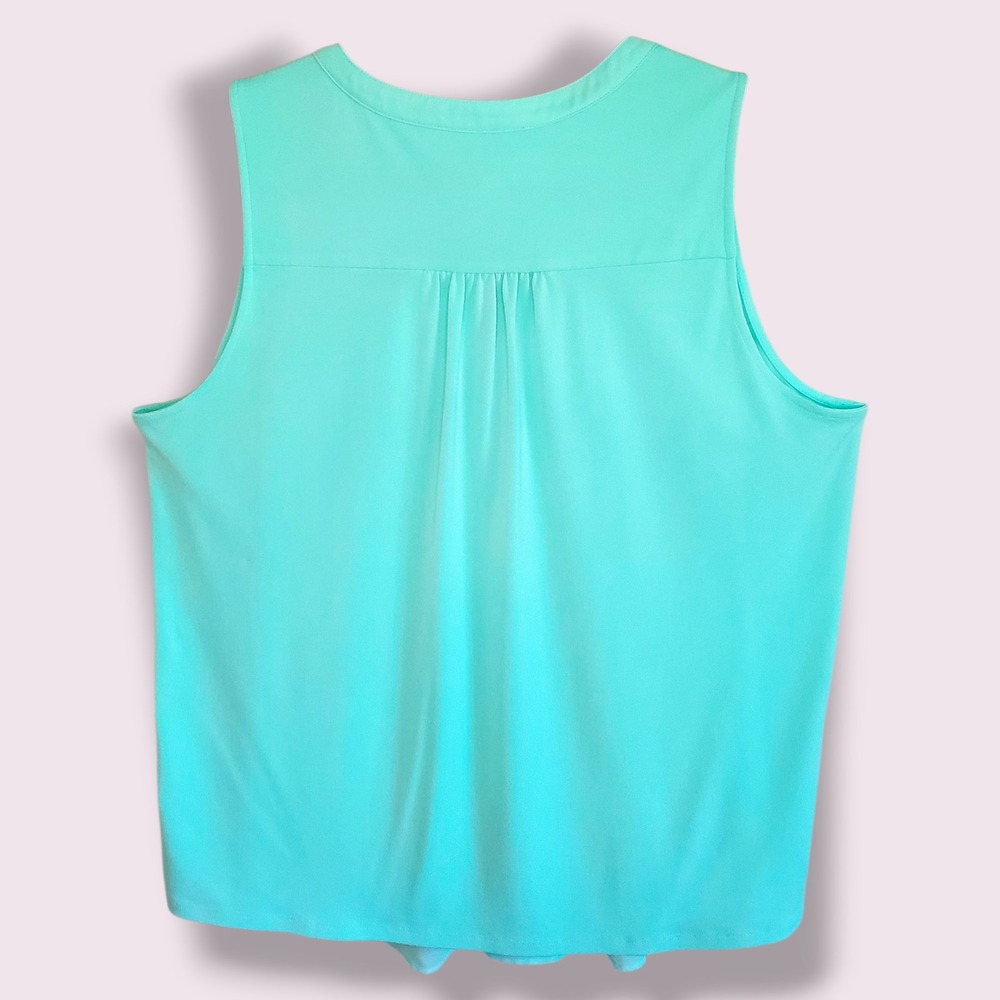 Charter Club Womens Teal Pleated V Neck Button Front Sleeveless Top Size L - Picture 2 of 4